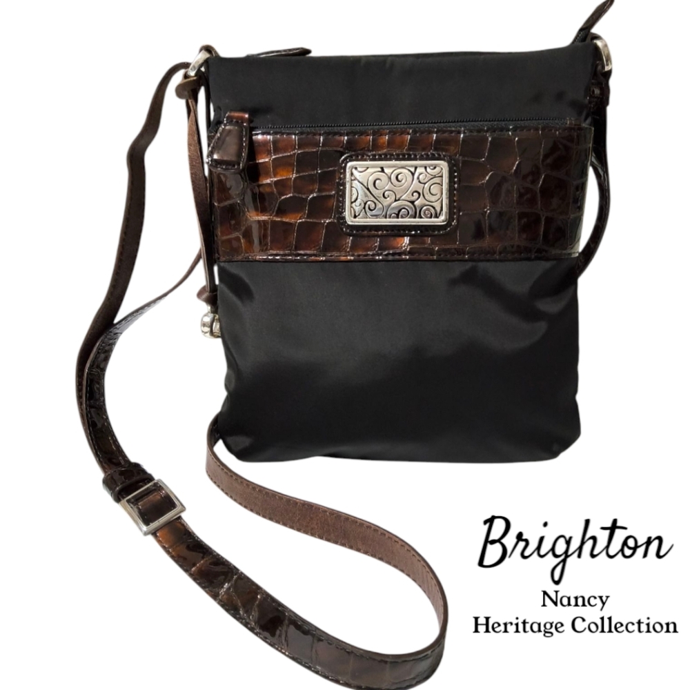 Brighton Nancy Black and Chocolate Brown Crossbody Bag - Heritage Collection